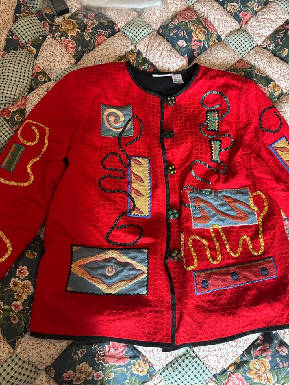 Patchington red Jacket with Floral Cream and Pink patch